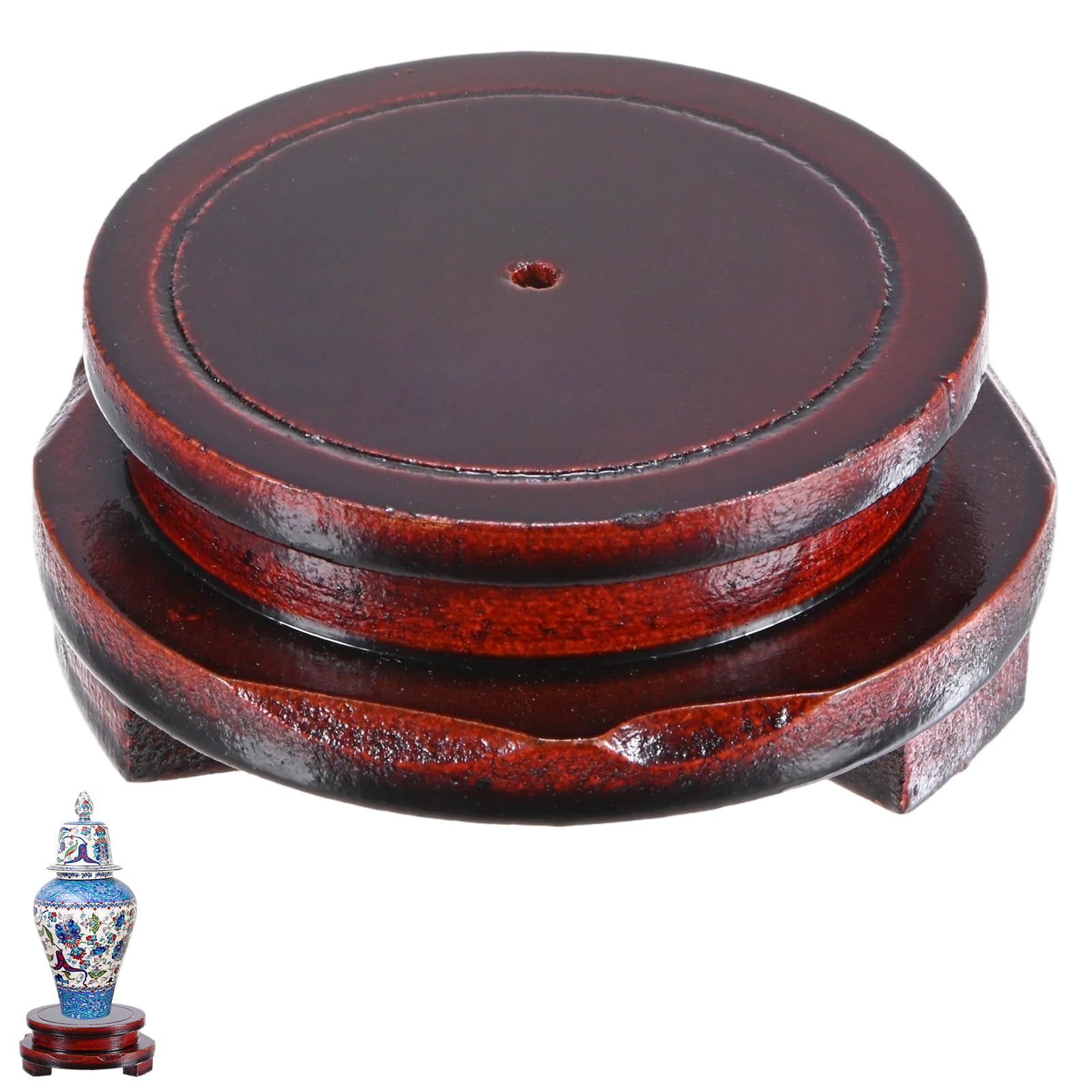 M METERXITY 1 Pack Display Stand, Brown Wooden Stands for Display, Stable Round Base Stand Decor for Fishbowl Planter [No Rotation, 2.76'' x 1.18'']
