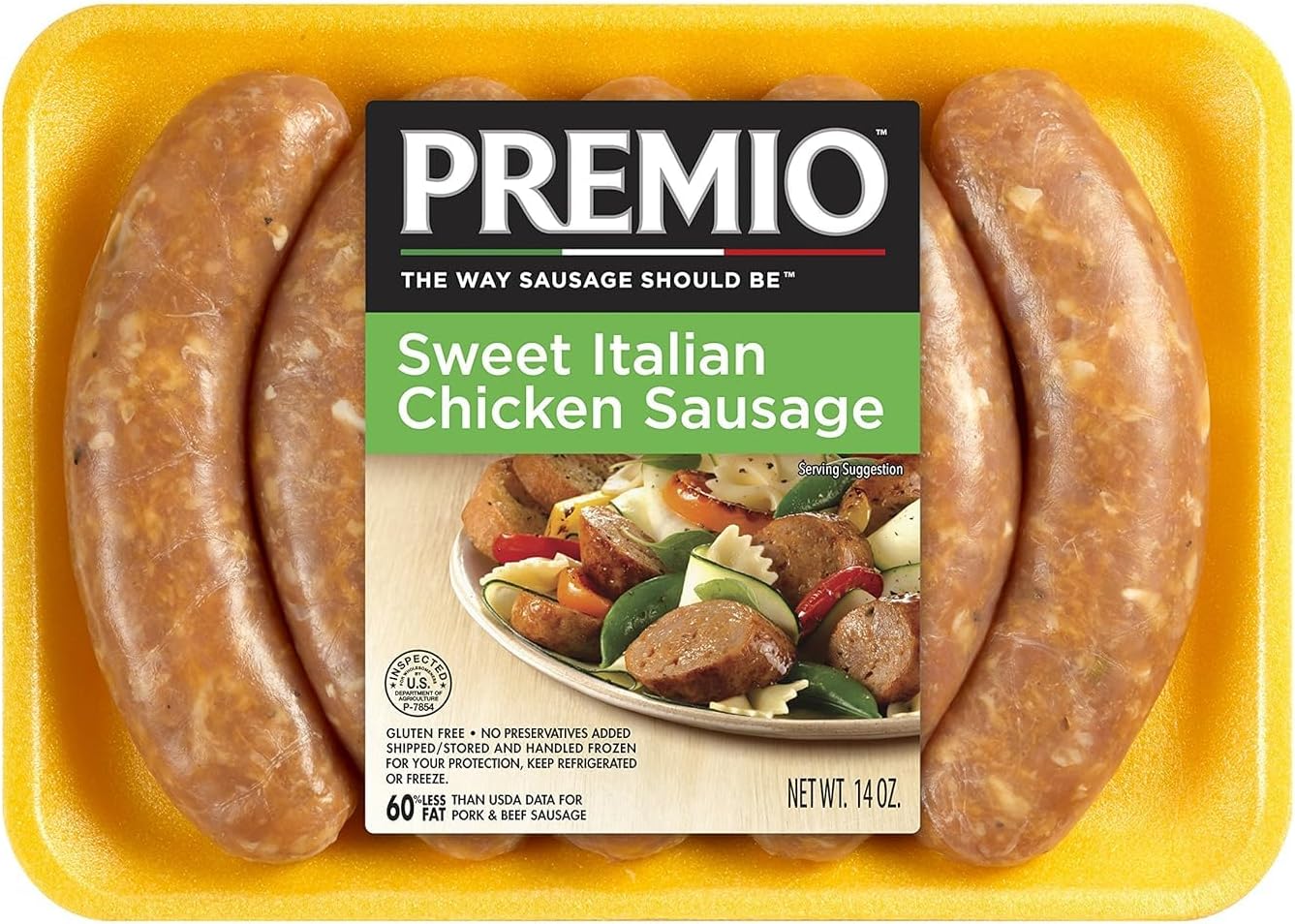 Premio - 14 oz Sweet Italian Chicken Sausage Links, Gluten Free | No MSG, Gluten Free, High Protein, Italian-Style Spices, Lighter Option, Quick & Easy Meals, 14 Oz