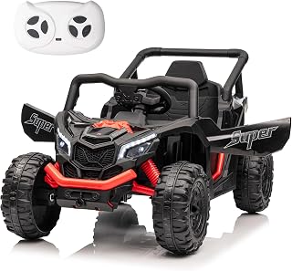 12V Kids Ride on Toy Car with Remote Control, Electric Car for Kids, Ride on UTV for Boys Girls, Music, Safety Belt, Safe Speed, 2WD, Soft Start, Shock Absorber (Black, 12V)