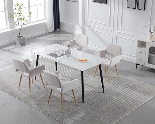 Miniatura 9 de KCC Small Modern Dining Room Arm Chairs 1 Piece, Mid-Century Upholstered Velvet Side Seat Club Guest with Metal Tube Legs for Kitchen, Living Room,