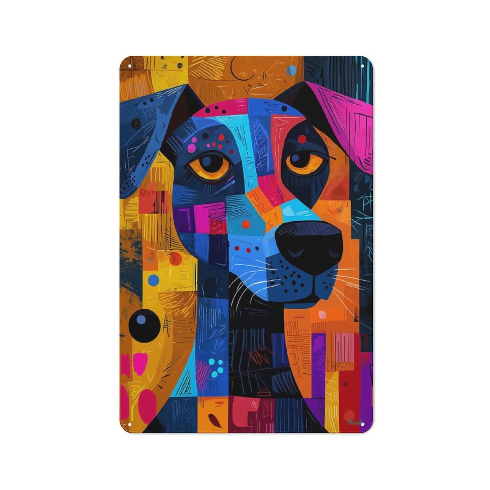 Junmoney Expressionist Geometry Dog – Vibrant Abstract Vintage Tin Sign 30X20cm With Canine Art For Hallway Wall, Suited To New Home Decorators, For Retro Home Interiors