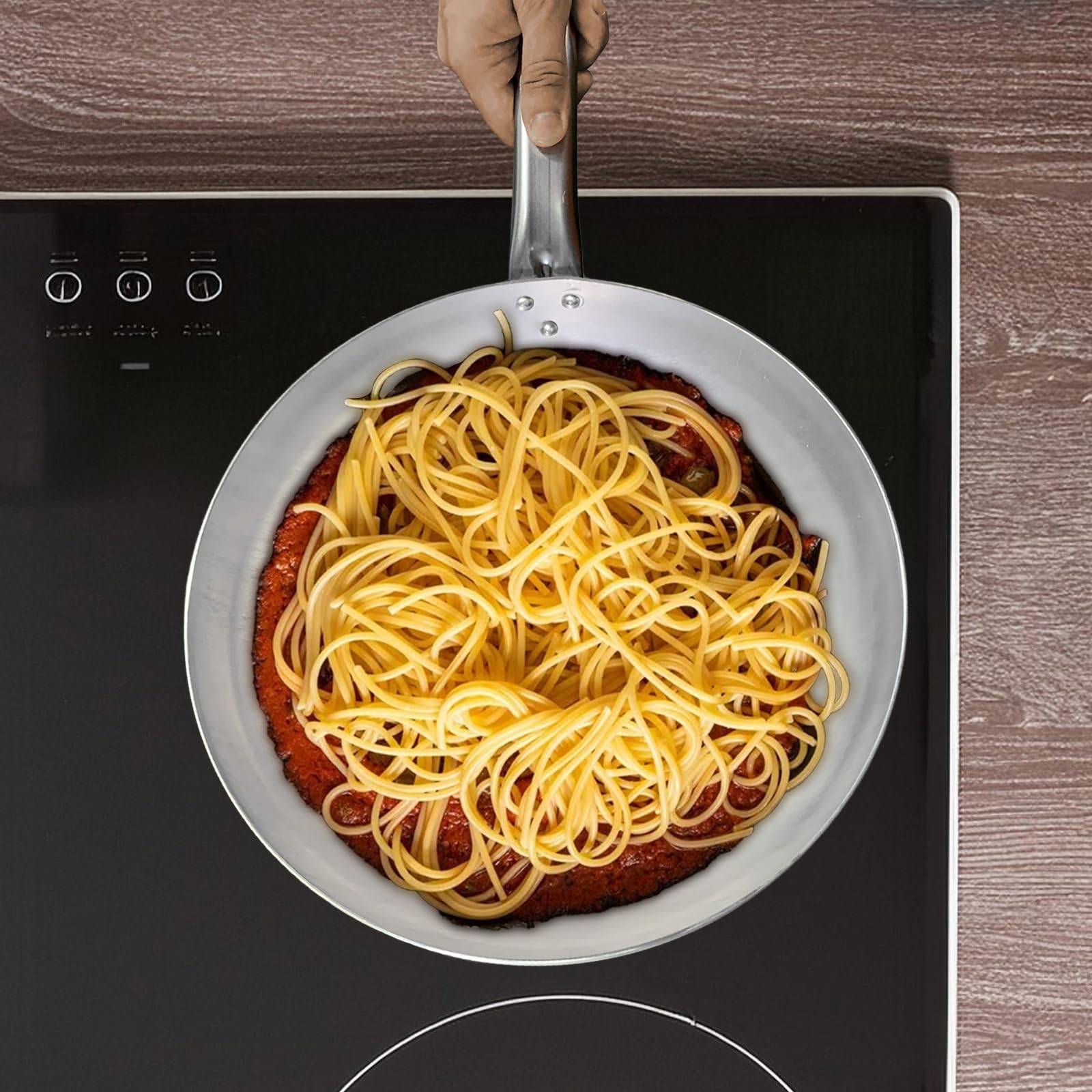 Sicignano | Padella Saltapasta per Piano Gas Elettrico, 40 cm, Alluminio, Manico in Metallo, Spessore 1,5-2 mm, Made in Italy - Padella per Mantecare Saltare Pasta