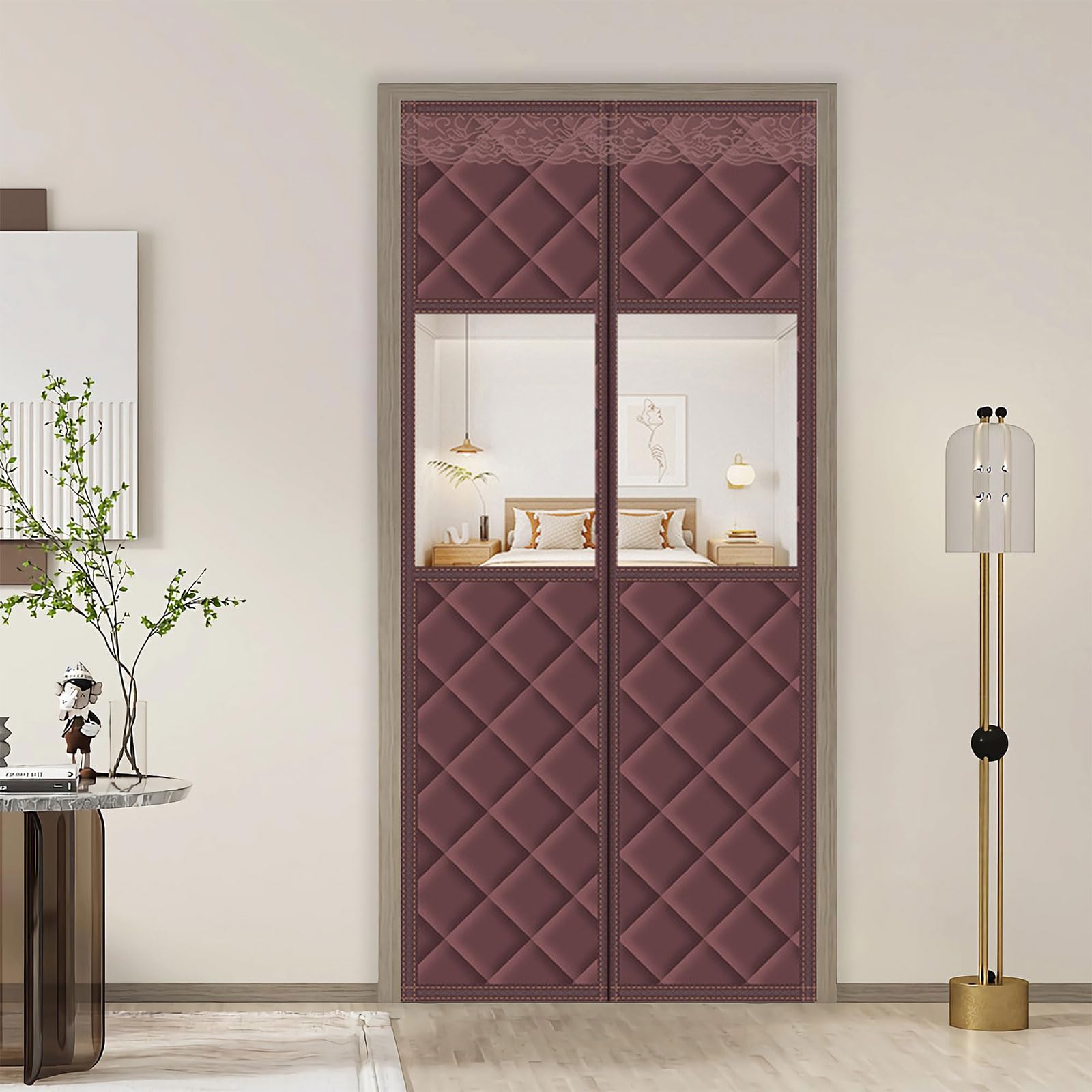ZbOLi Visible Magnetic Thermal Insulated Door Curtain, Heavy Windproof Curtain with Thicken Cotton, Windproof Soundproofing Front Door Curtain, Reinforced Oxford Cloth, for Bedroom, Kitchen