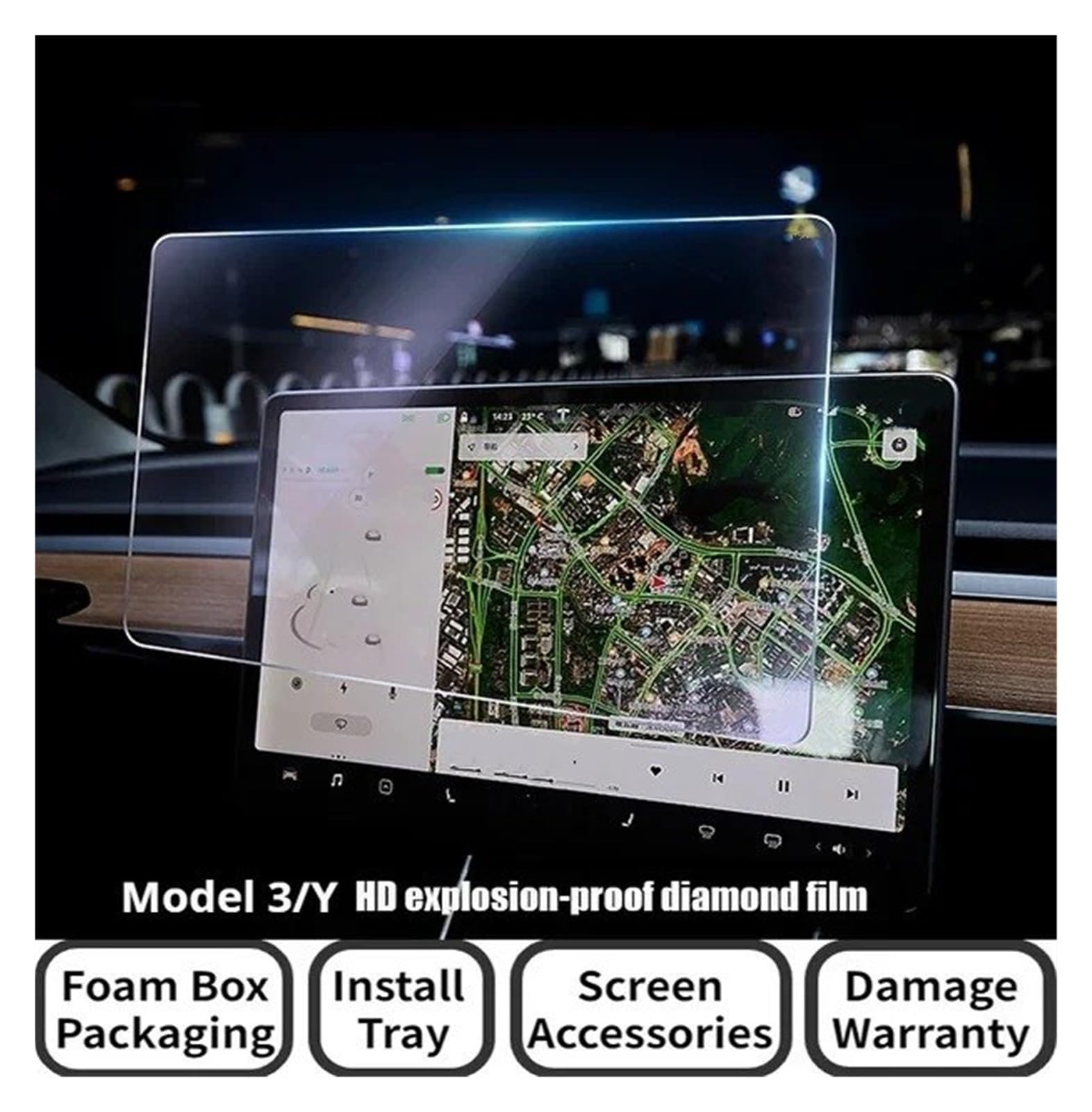 Protector de Pantalla de navegación para Coche,Cristal Templado para la Consola Central,protección antiarañazos para Model 3 Y,Cristal Templado Protector.
