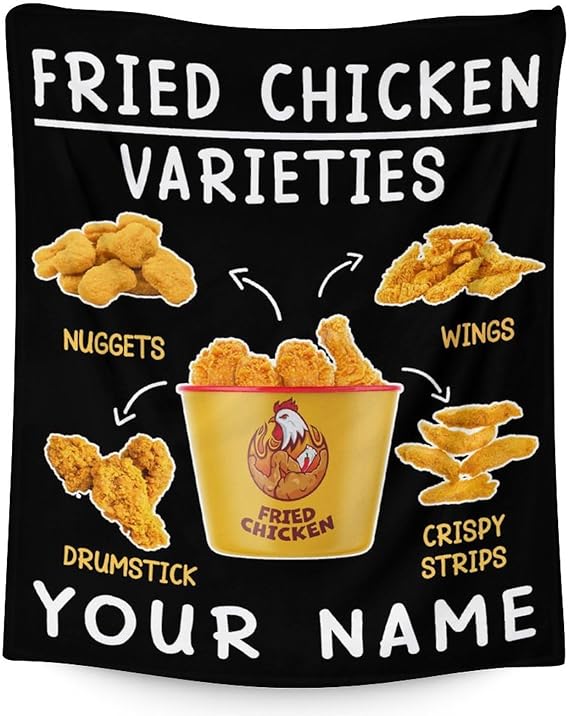 Mercuryelf Custom Chicken Nugget Blanket - Soft, Fuzzy & Warm - 30x40 Inches Small Throw Blankets for Lap, Crib - Black Novelty Throws Gift for Kids