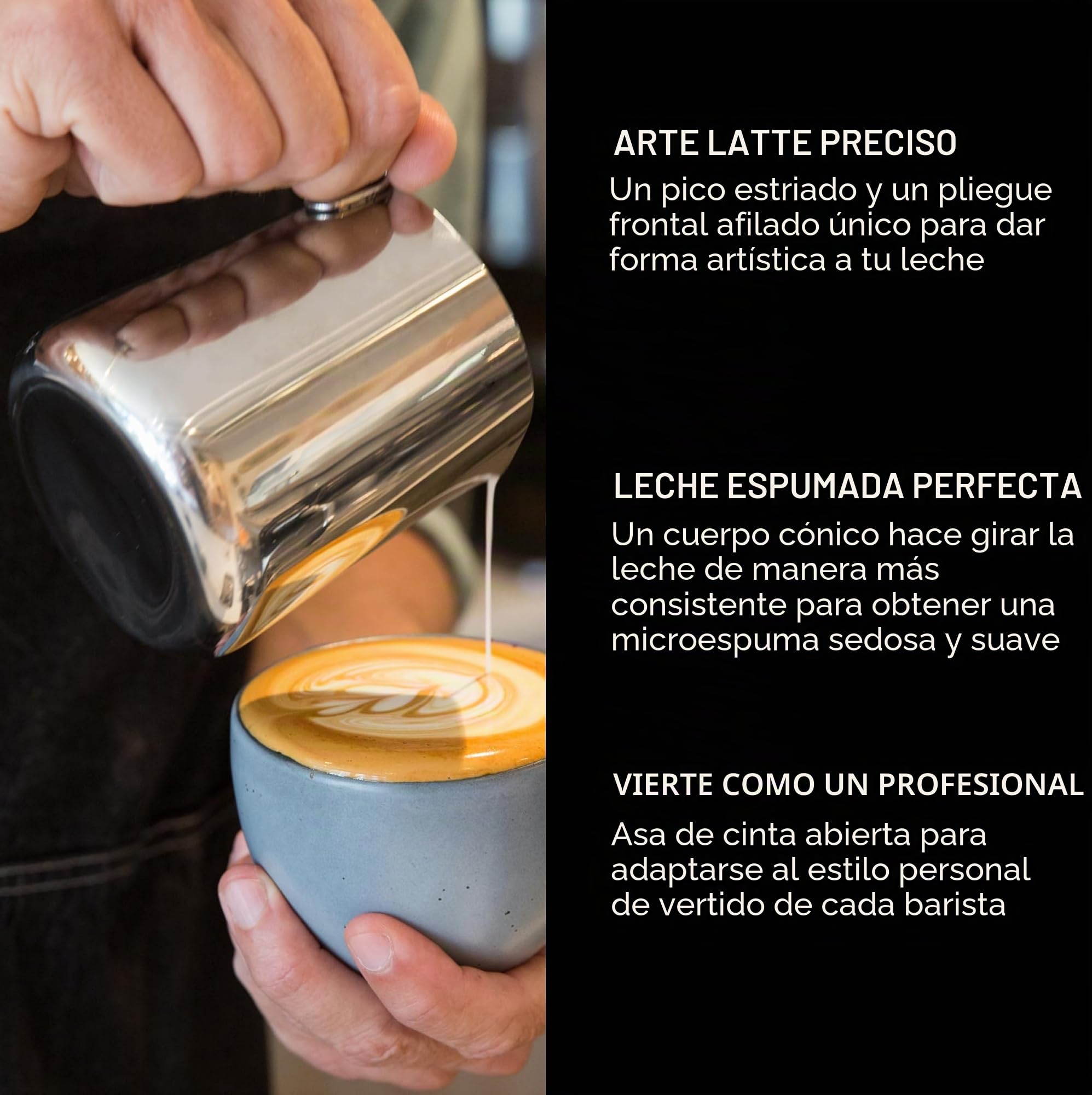 Fellow Eddy jarra de vapor para espumar leche y arte de precisión para latte, ayuda a medir, boquilla estriada, pliegue frontal afilado, acero inoxidable 304 18/8