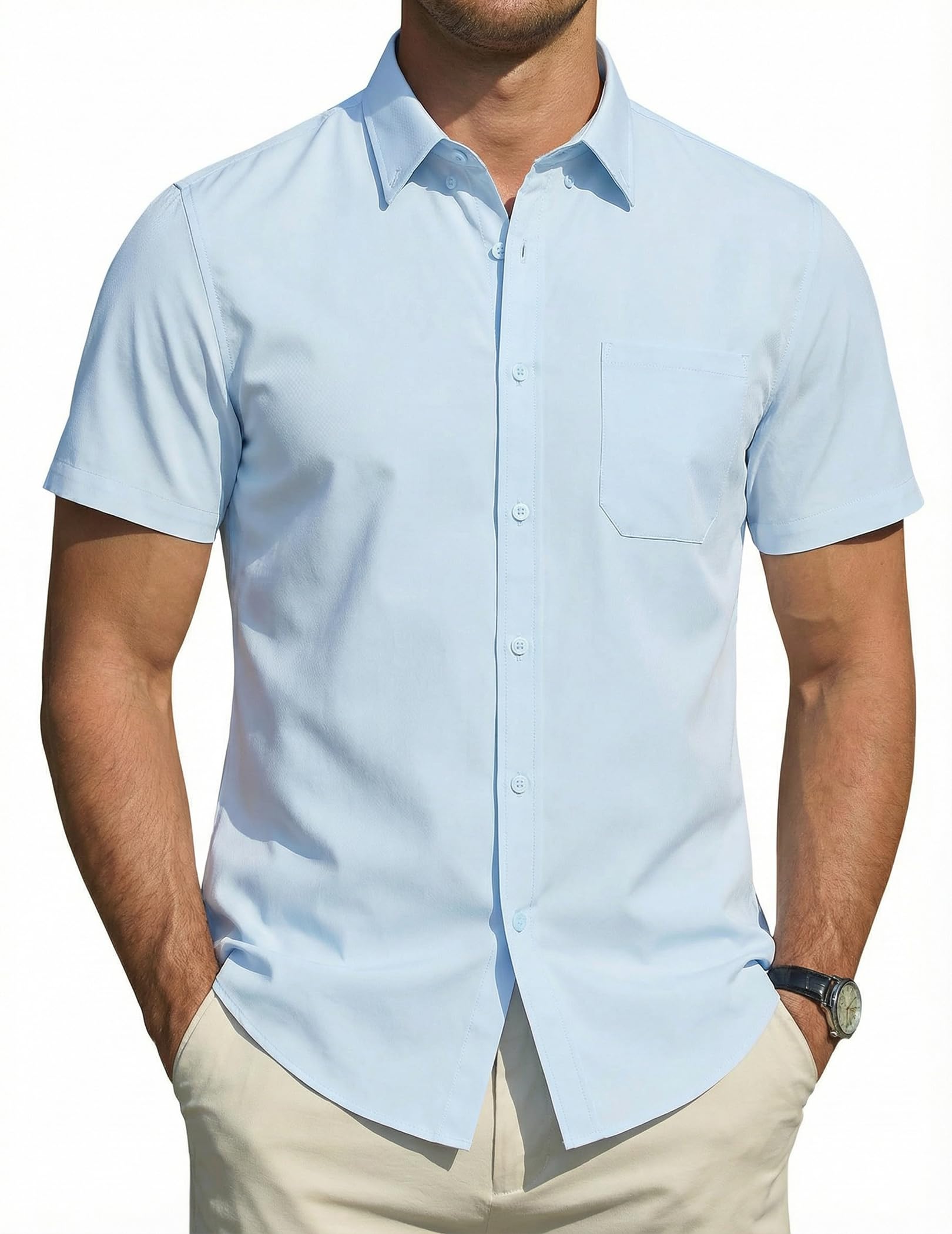 COOFANDY Herren Hemd Kurzarm Regular Fit Herrenhemd Polyester Formales Hochzeit Freizeit Businesshemd mit Tasche