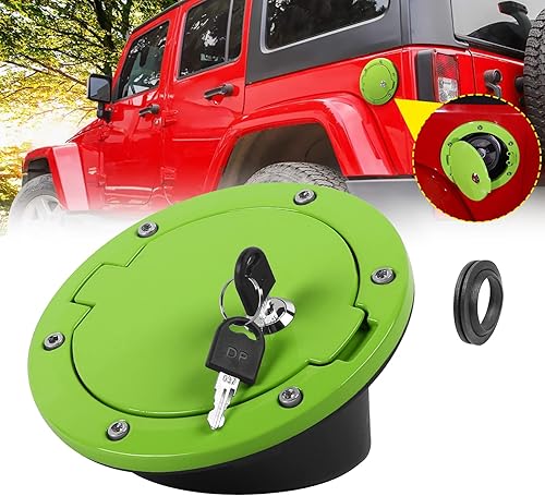 JeCar Llenador de combustible para puerta con cierre de tapa de gasolina, accesorios exteriores para Jeep Wrangler 2007-2018 JK & Unlimited, verde