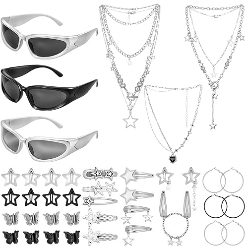 Remuuly 39 Pcs Y2K Accessories Set Silver and Black Y2K