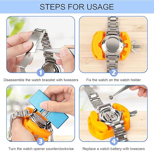 Vista 2 de JOREST Kit de repuesto de batería de reloj, llave de reloj, removedor de espalda para girar la cubierta del reloj, juego de abridor de caja de reloj
