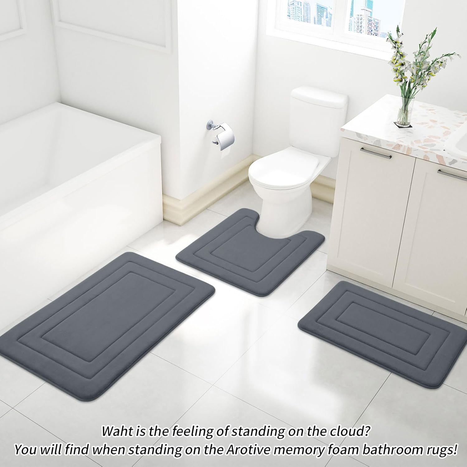 Arotive Memory Foam Bathroom Rug Mat 47x17, Ultra Soft and Absorbent Bath Mat, Machine Wash Dry, Comfortable Bath Rug Carpet for Bathroom Floor, Tub and Shower, Dark Grey - Image 8