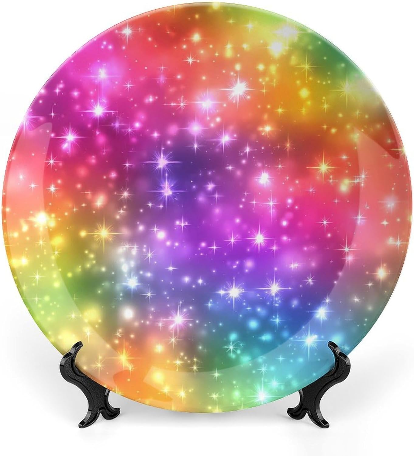 Colorful Fireworks Rainbow Stars Decorative Plates for Display Ceramic Plate Tray with Stand Hanger Home Decor