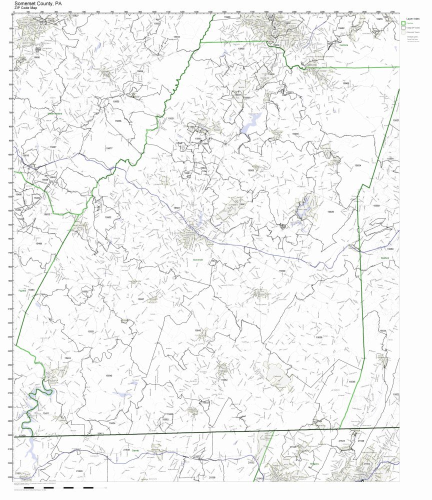 Somerset County, Pennsylvania PA ZIP Code Map Not Laminated