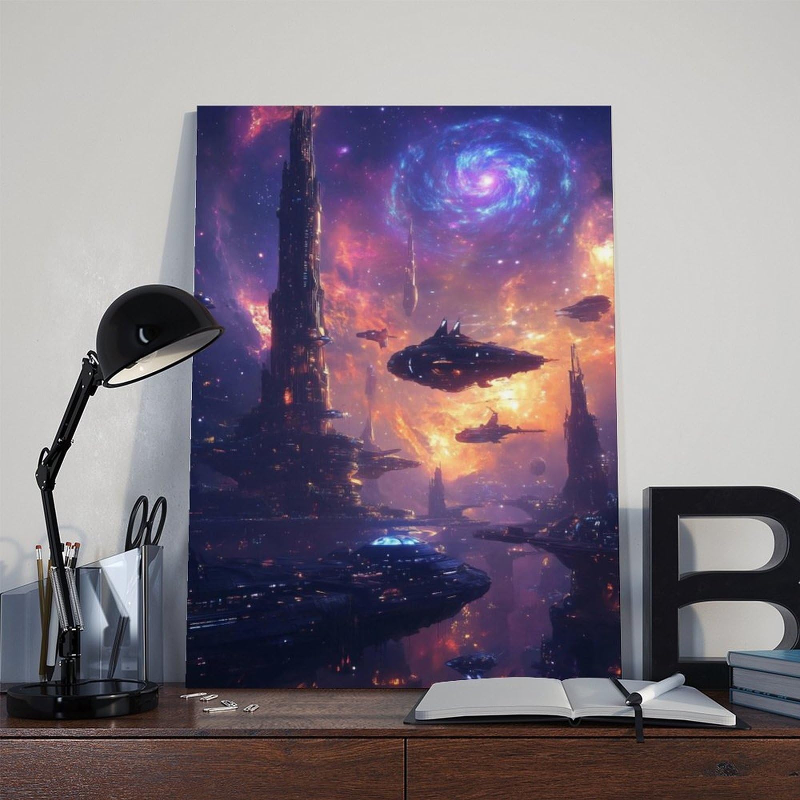 Poster su tela con scena interstellare di fantascienza surreale, poster artistico da parete, stampa per soggiorno, camera da letto, 60 x 90 cm