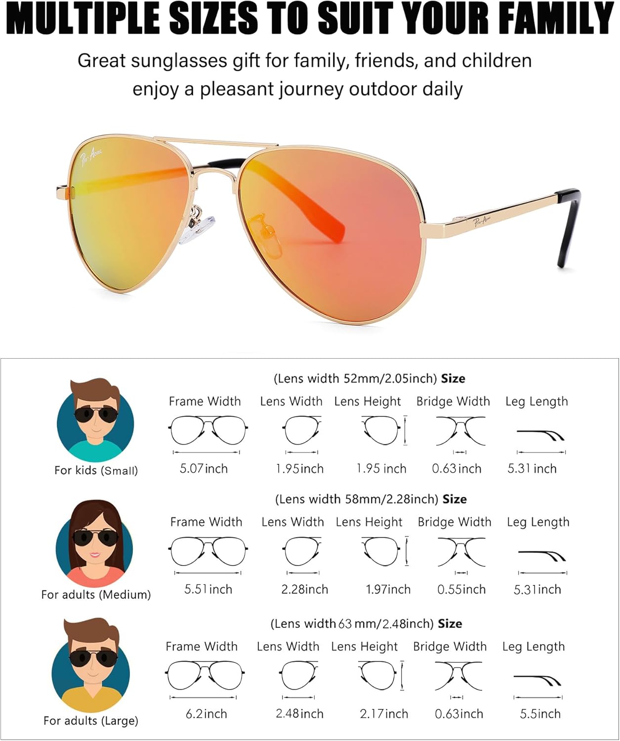 Pro Acme Classic Polarized Aviator Sunglasses 100% UV Protection, 52mm 58mm 63mm - Image 6