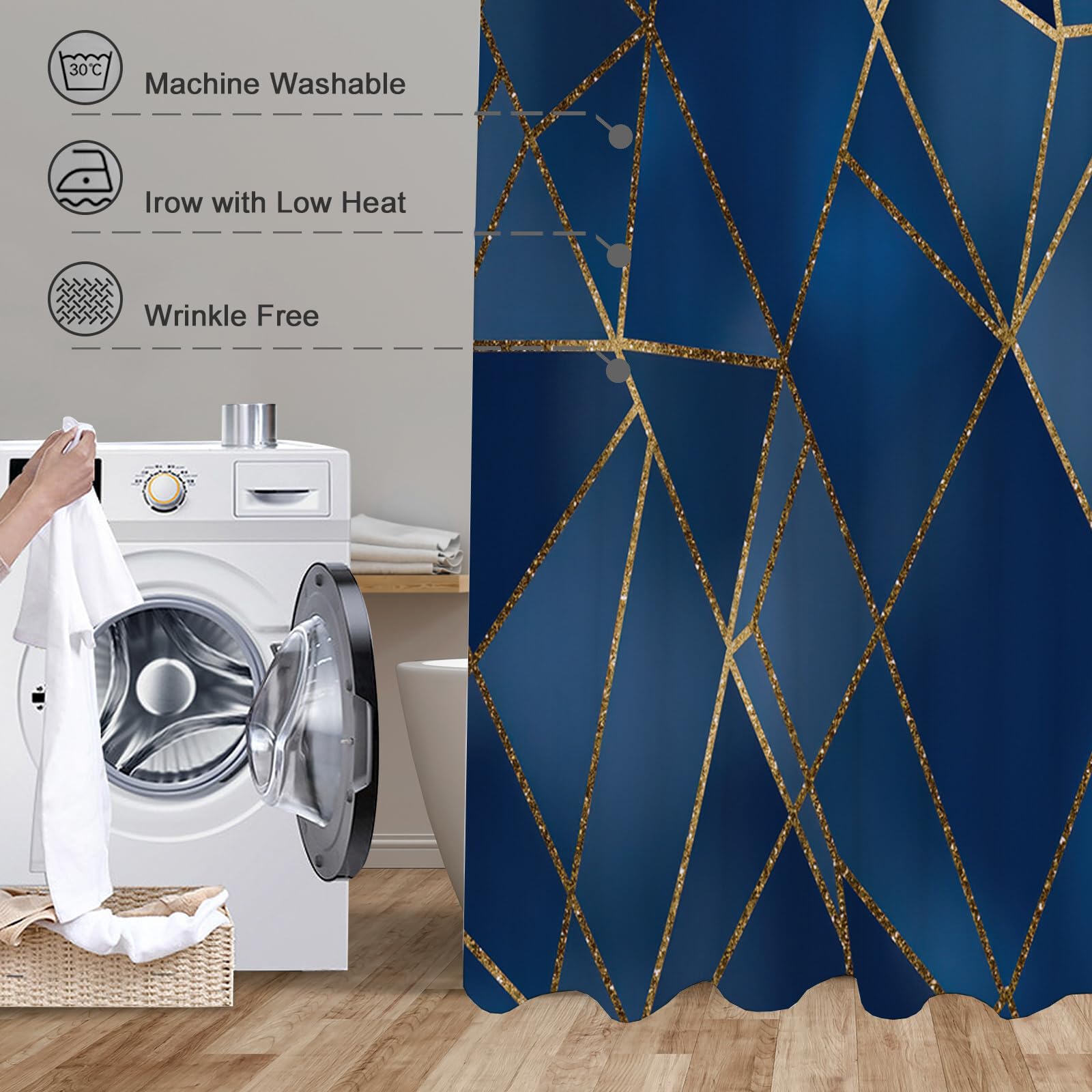 Rideau De Douche Ligne Polygone Géométrie Abstraite Tissu Imperméable Lavable avec Crochets Anti Moisissure en Polyester Rideau Douche pour Salle De Bain