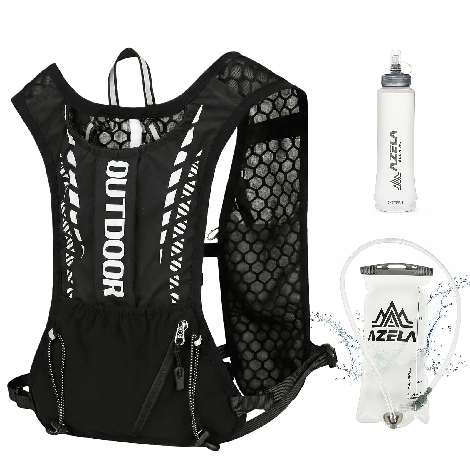 Zaino Idratazione,Zaino da Corsa,Gilet Zaino Trail Running,Gilet running uomo,Gilet corsa,con 500ml Borraccie Morbide 1.5L Sacca Idrica,per Outdoor,Maratona,Ciclismo,Alpinismo