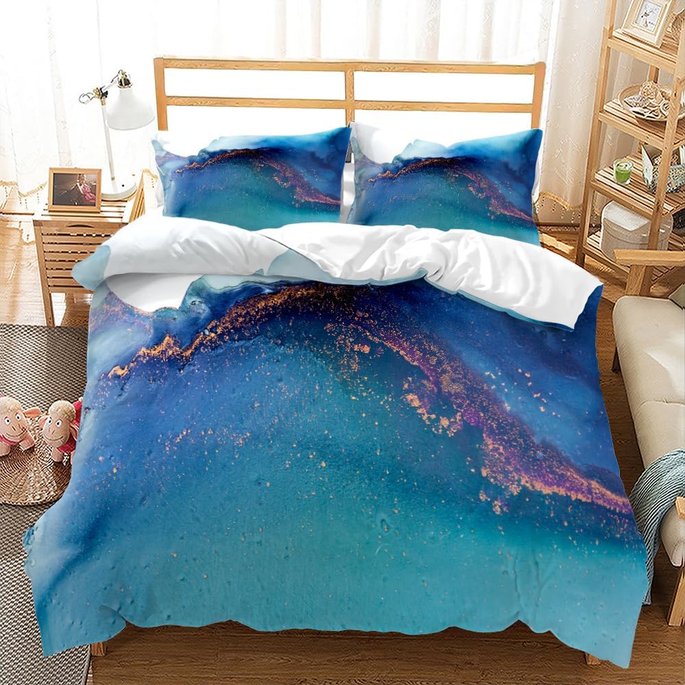 Marble Duvet Cover Sets 3Pcs 3D Print Comforter Cover Blue-Violet Watercolor Cover with Zipper Closure Blue-Violet Tie-dye Marble Quilt Cover with 2 Pillow Shams,Queen Size