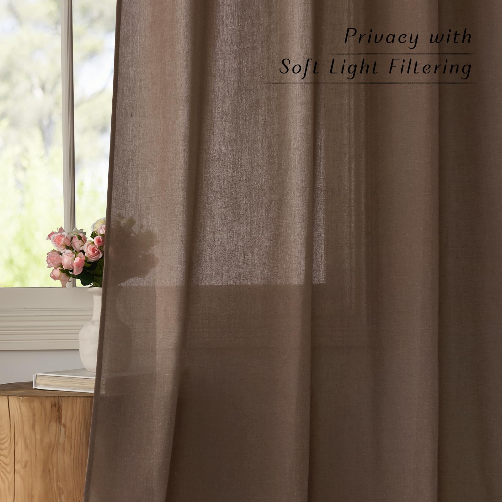 PONY DANCE Rideaux Voilage Salon - Panneau Galon Fronceur Largeur 600 X Hauteur 245cm