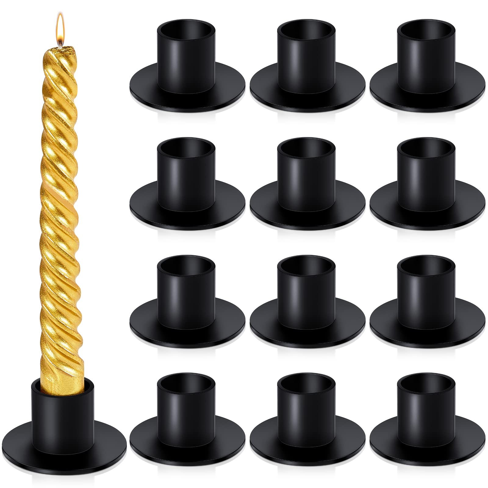 Set of 12 Black Candlestick Holder Metal Black Candle Holders Decorative Pillar Taper Candle Holders for Table Centerpiece Farmhouse Iron Metal Candle Stand for Home Wedding Party Housewarming Gifts