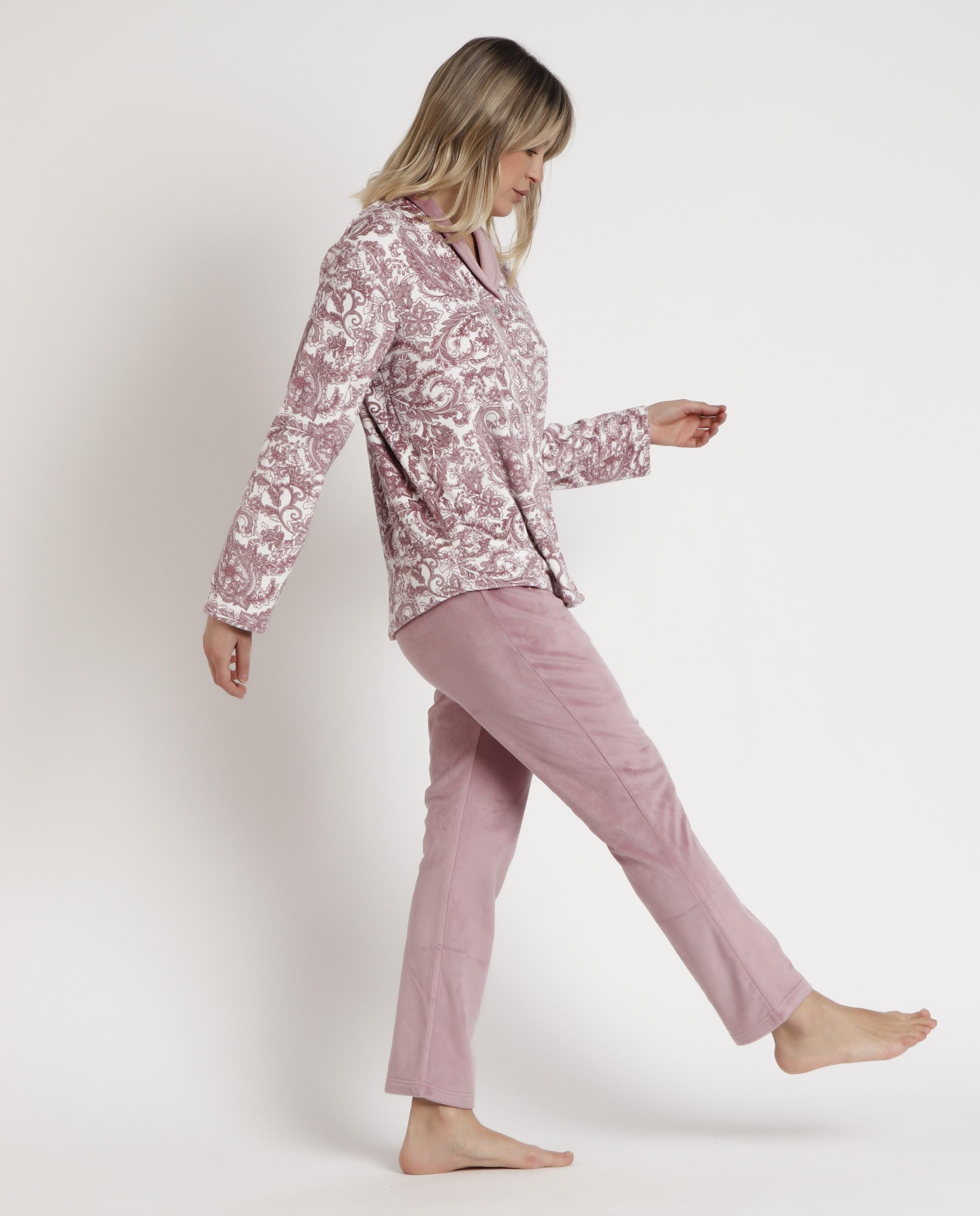 ADMAS Pijama Abierto calentito Manga Larga para Mujer