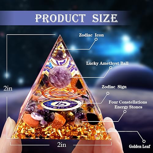 Miniatura 2 de vuUUuv Pirámide de orgón del horóscopo, juego de regalo de cristal curativo, piedras del signo del zodiaco a piedra natal complementaria, para