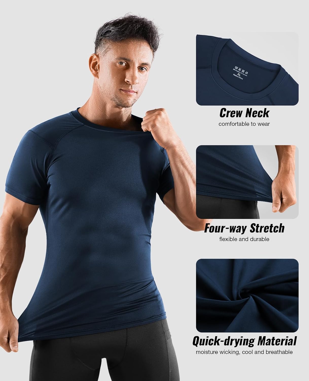 Niksa Men's Compression Shirts, Short Sleeve Athletic Compression Tops Dry Workout T Shirt, Rash Guard Base Layer Undershirt - Image 4