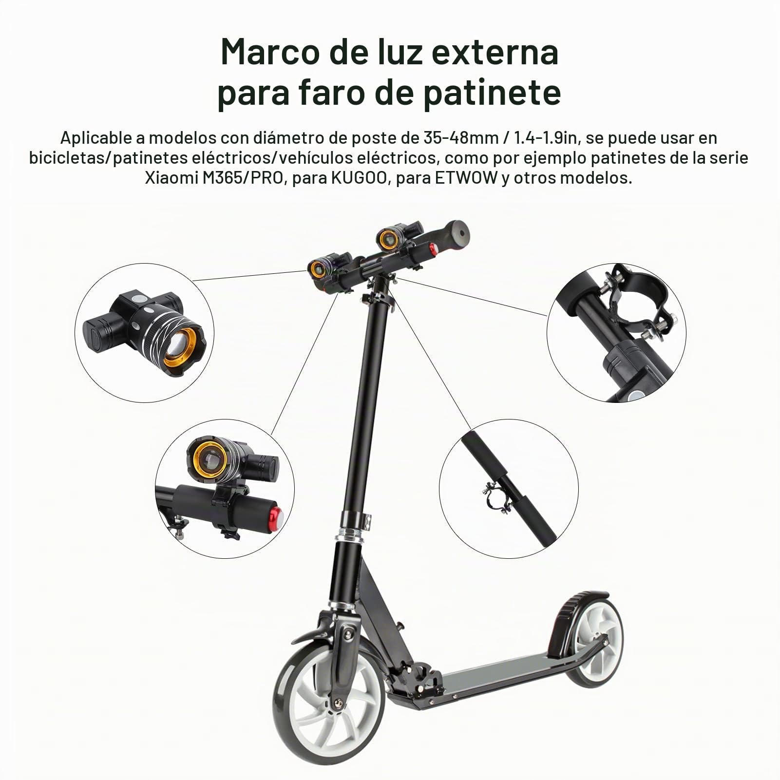 Faro LED Recargable Para Patinete Eléctrico Xiaomi M365/Pro - Faros Delanteros Para Patinete, Faros Delanteros Para Patinete Eléctrico, Iluminan Tus Paseos Nocturnos Para Mayor Seguridad Y Vi
