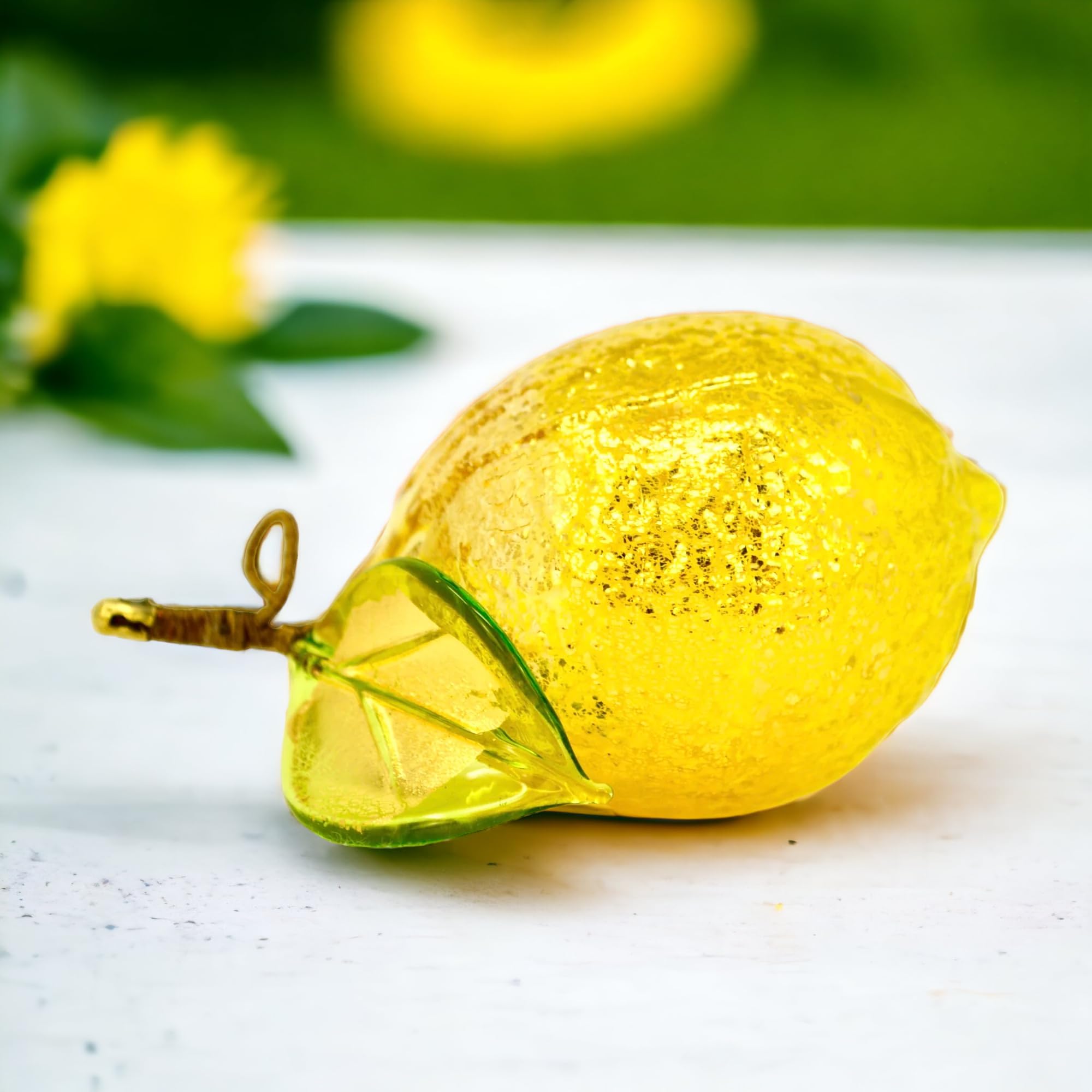 置物 remon Hand Blown Yellow Lemon Murano Glass Ornament, 3