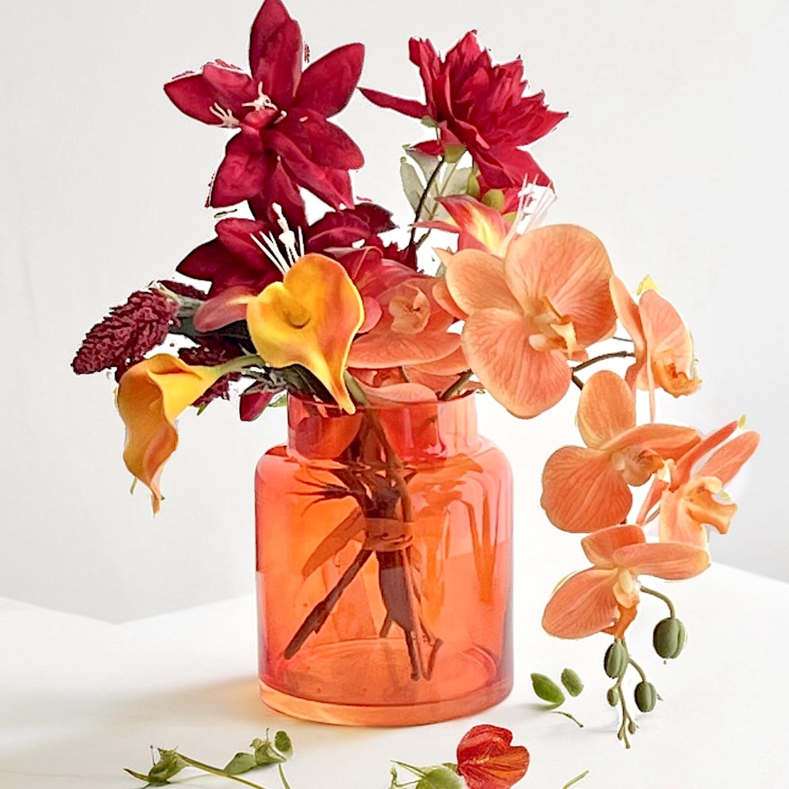 BLOFLO Orange Glass Vase, 7 Inch Large Glass Vase for Flowers, Modern Thick Glass Flower Vases for Centerpieces, Decorative Glass Cylinder Hydroponic