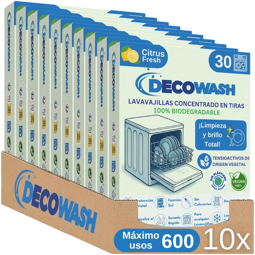 Detergente Lavavajillas Ecológico en Tiras (Máximo 600 Lavados) - Sin Plásticos, Fosfatos ni Cloro. Biodegradable, Vegano y Seguro. Limpieza, Abrillantado, Protección y Cuidado Antical