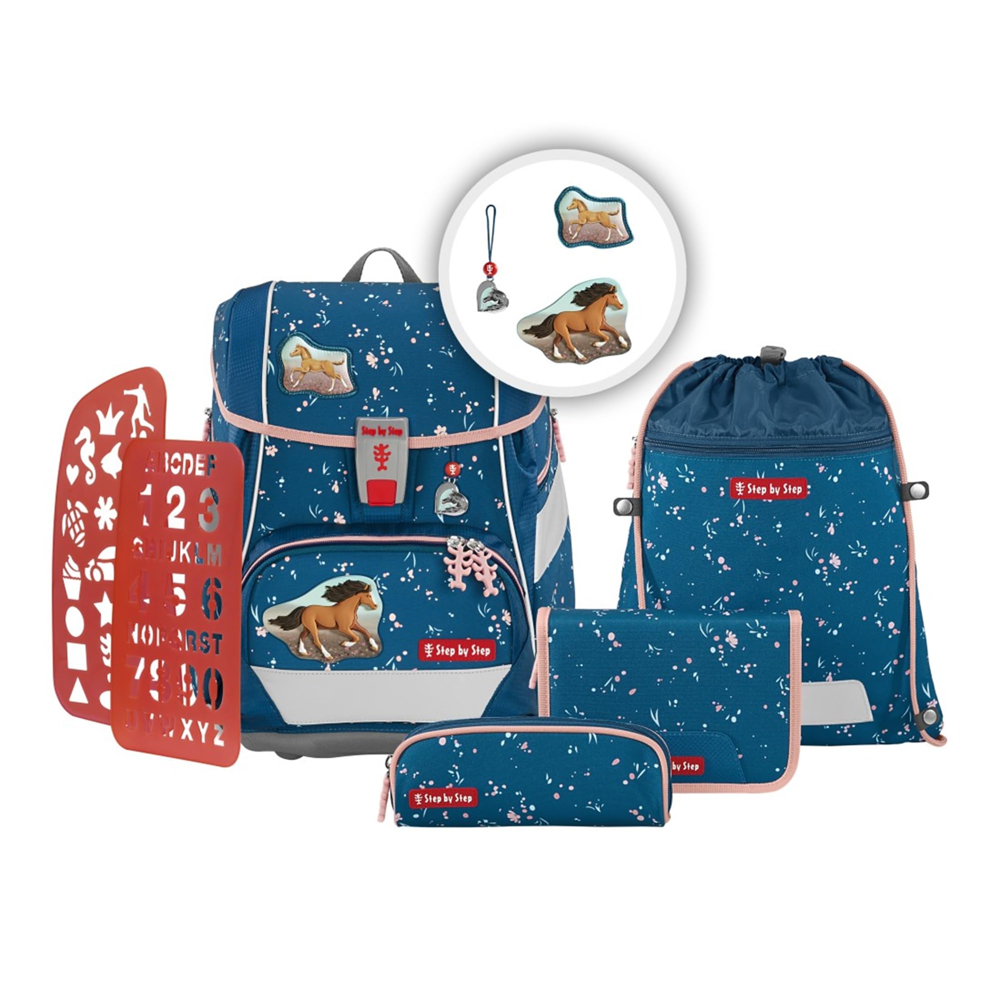 Step by Step Schulranzen-Set 2IN1 Plus „Wild Horse Ronja“ – 6-teilig, ergonomischer Tornister, höhenverstellbar, 19 L, blau