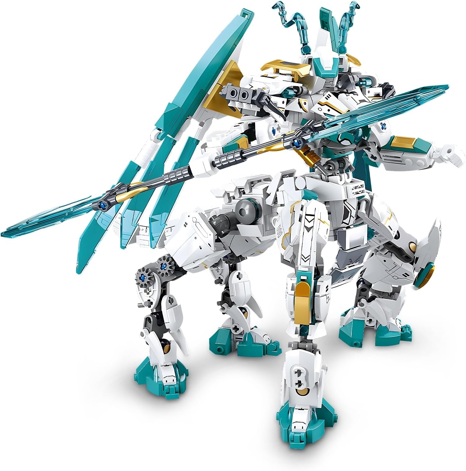 HIGH GODO Dragon Transforming Mech Building Blocks Set, 2 in 1 Warrior City Action Robot Model Building Kit, 731 Pieces Cool Rider Mech Toys Gift for Adults and Teens 14+