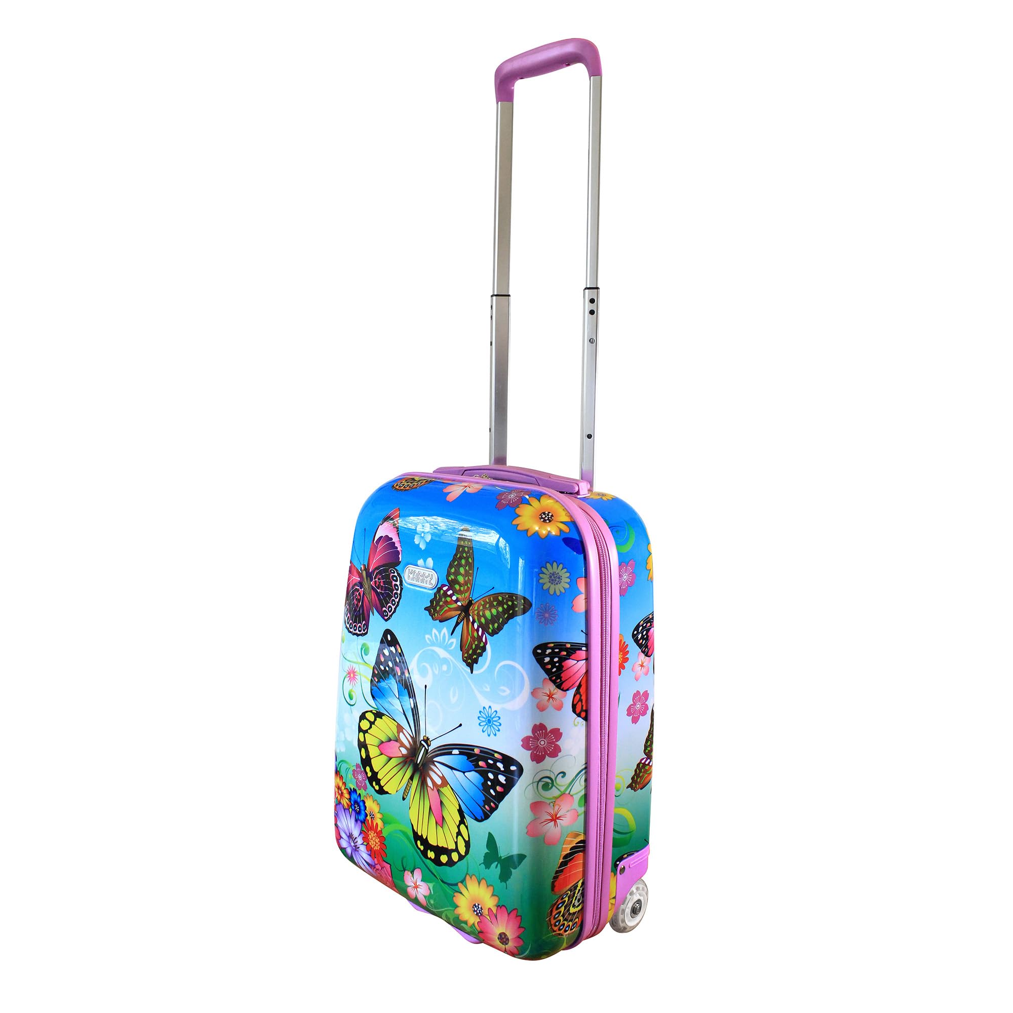 Karry Kinderkoffer Reisekoffer Trolley Hartschalen Koffer Handgepäck Mädchen LED Skater Rollen Schmetterling Butterfly 819