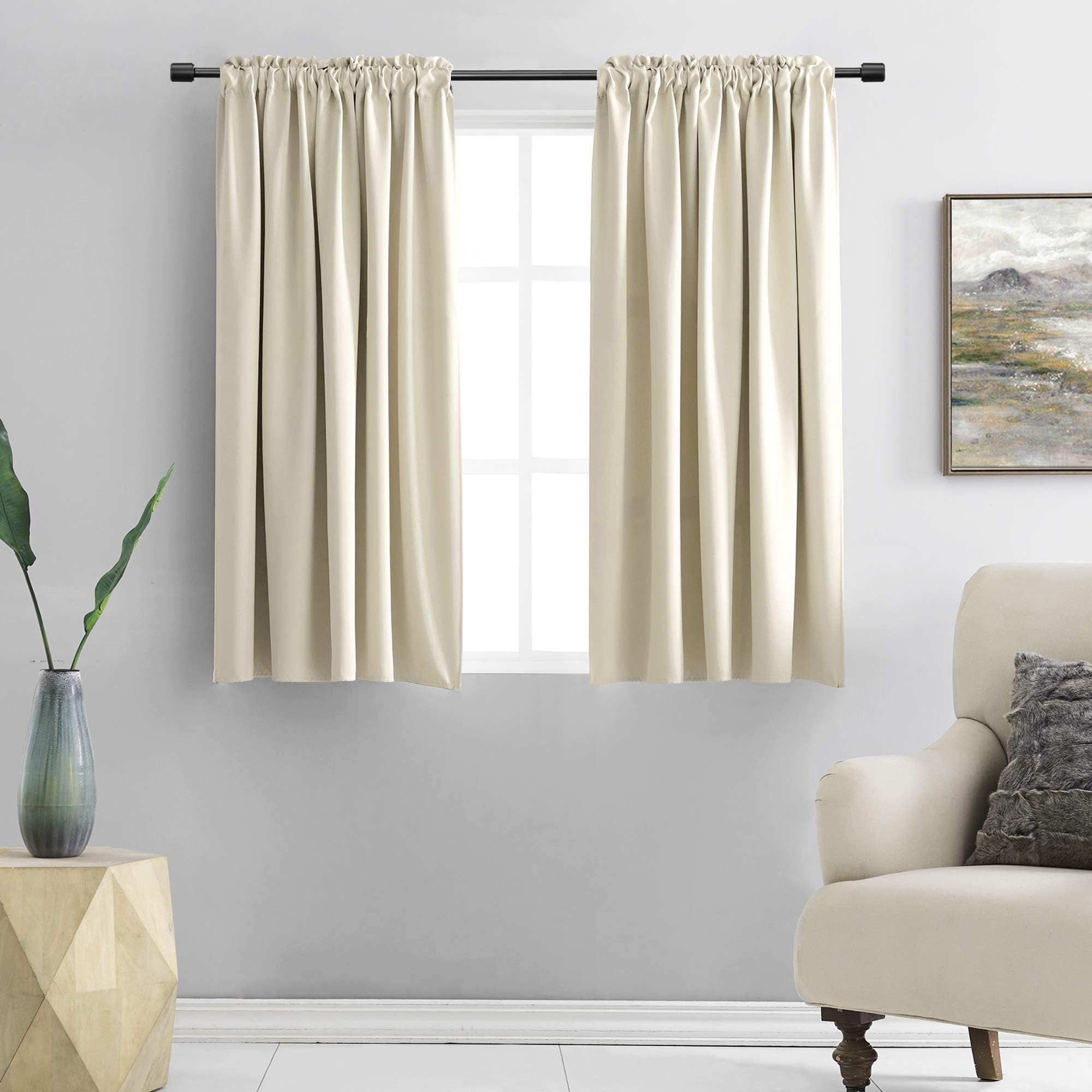 Cream Beige Room Darkening Curtain Panels for Bedroom - Thermal Insulated Rod Pocket Drapes for Living Room (W 42 x L 45 Inch,2 Panels)