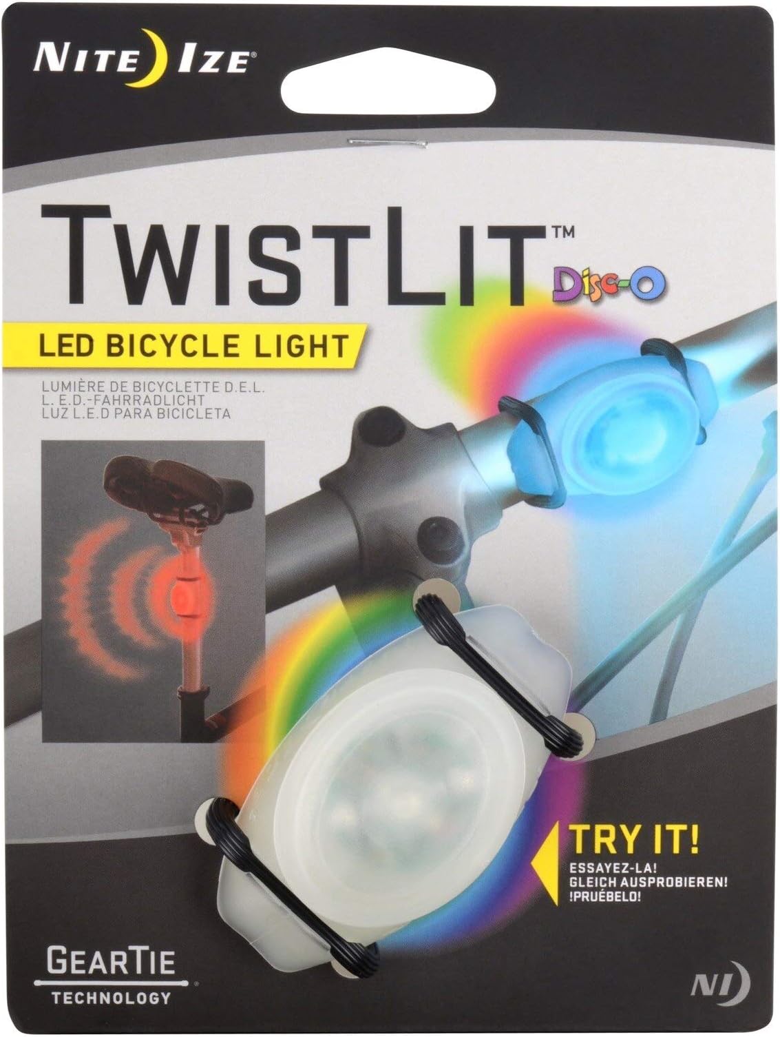 Nite Ize TwistLit LED Bicycle Light With Versatile Attachment, Bike Safety Light, Single Pack, Disc-O Color-Changing LED