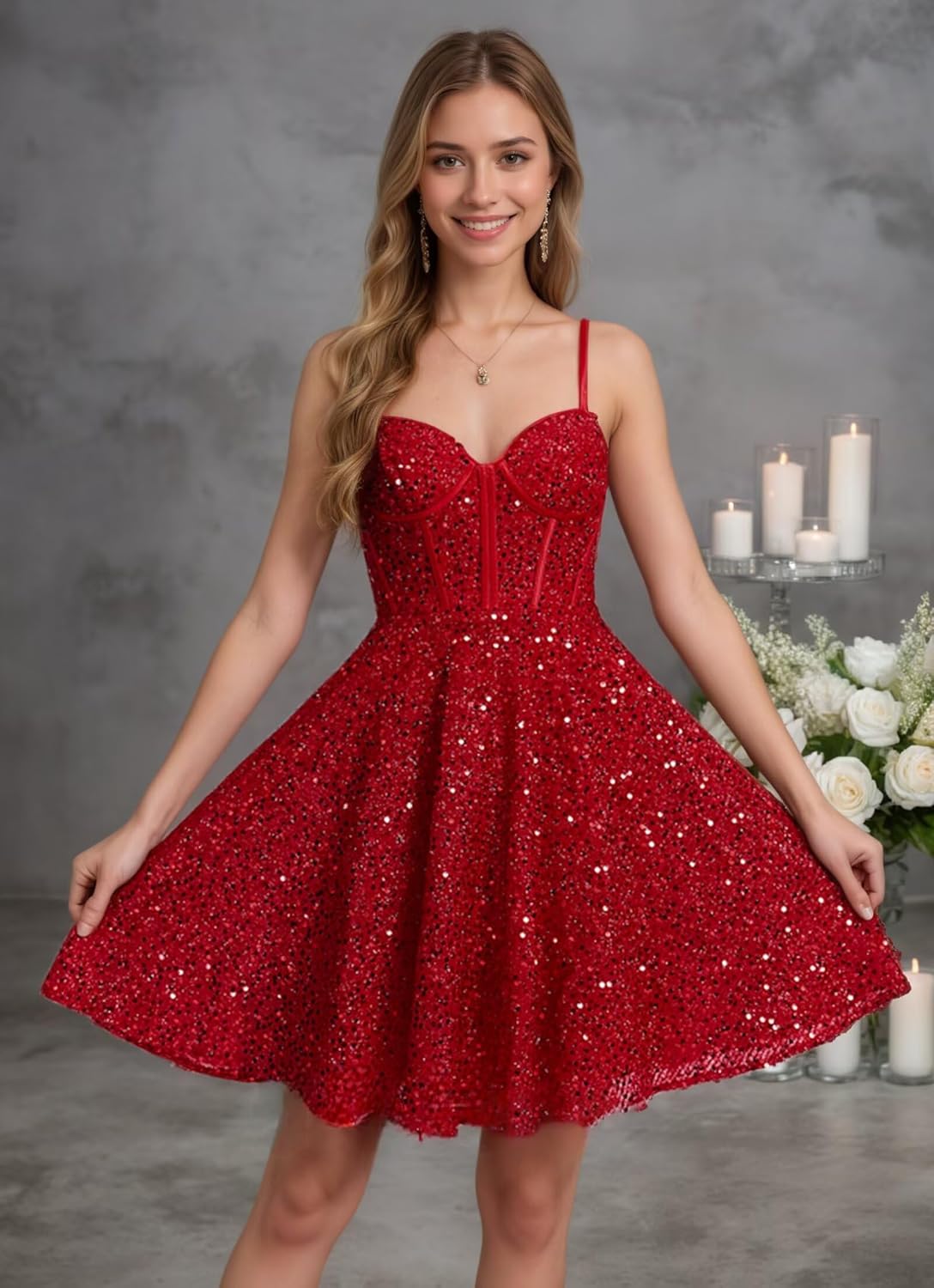 Sparkly Sequin Homecoming Dresses for Teens Short Spaghetti Strap Cocktail Prom Party Gown Clubwear A Line Mini Dress