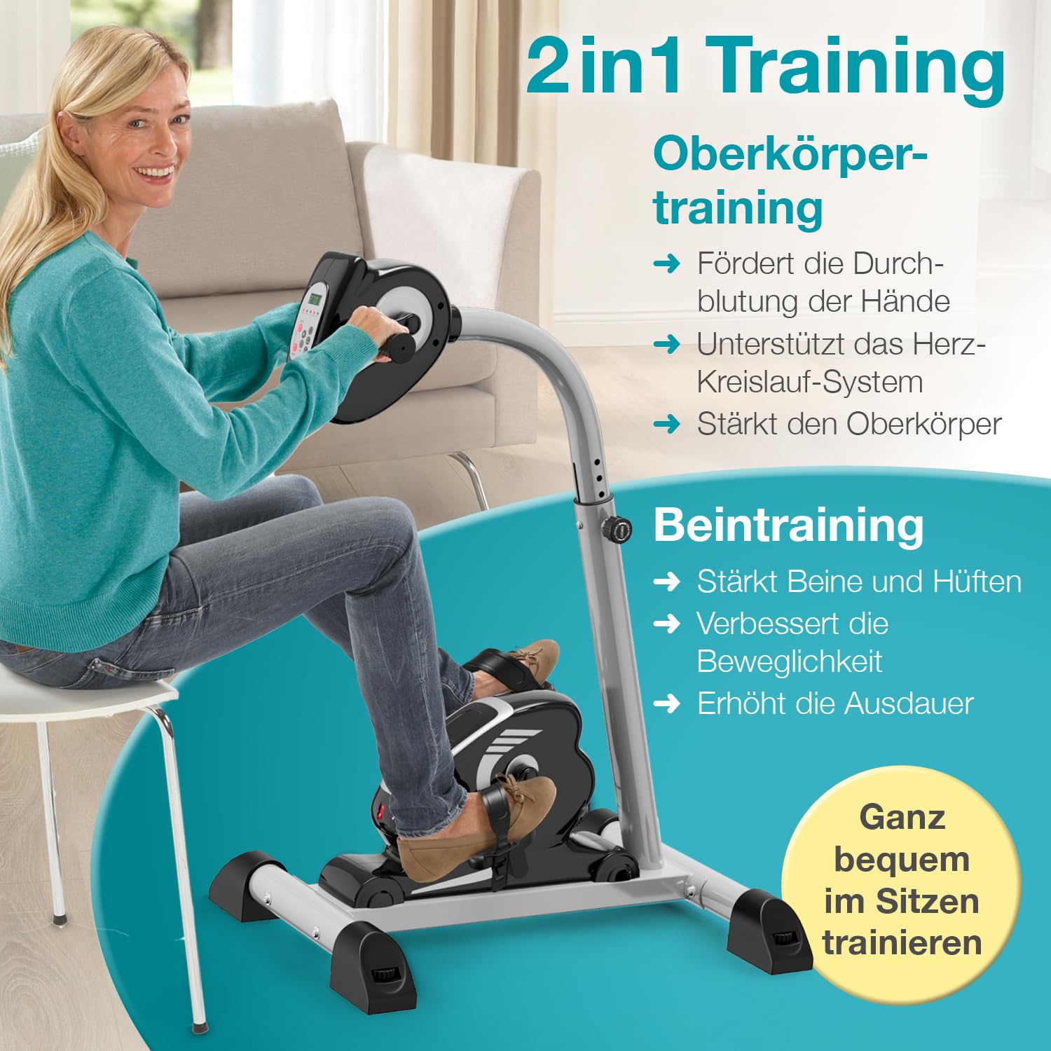 maxVitalis 2in1 Arm und Beintrainer mit Motorunterstützung, Elektro Heimtrainer höhenverstellbar, Trainingscomputer 6 Programme