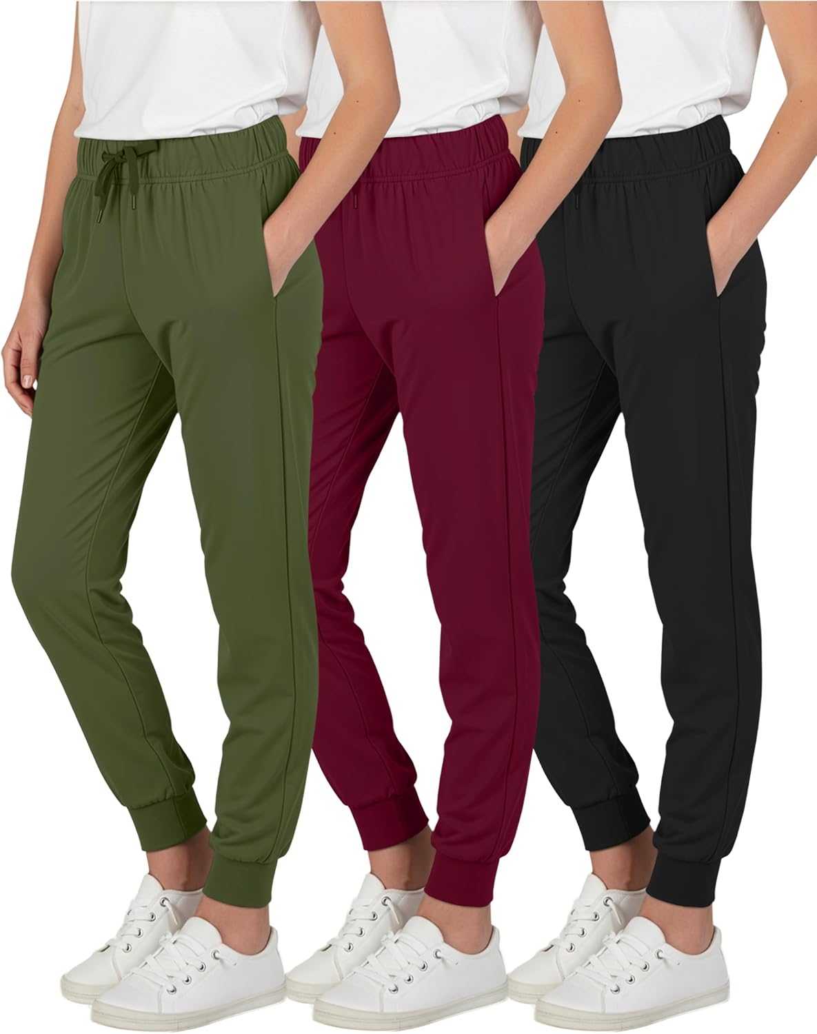 Real Essentials 3 Pack: Girls' Lounge Joggers Soft Athletic Performance Casual Sweatpants (Ages 7-16)