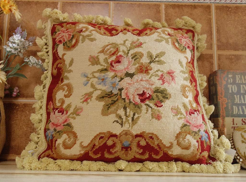 16" Home D�cor Pillow French Country Chic Shabby Handmade Needlepoint Pillow Cover