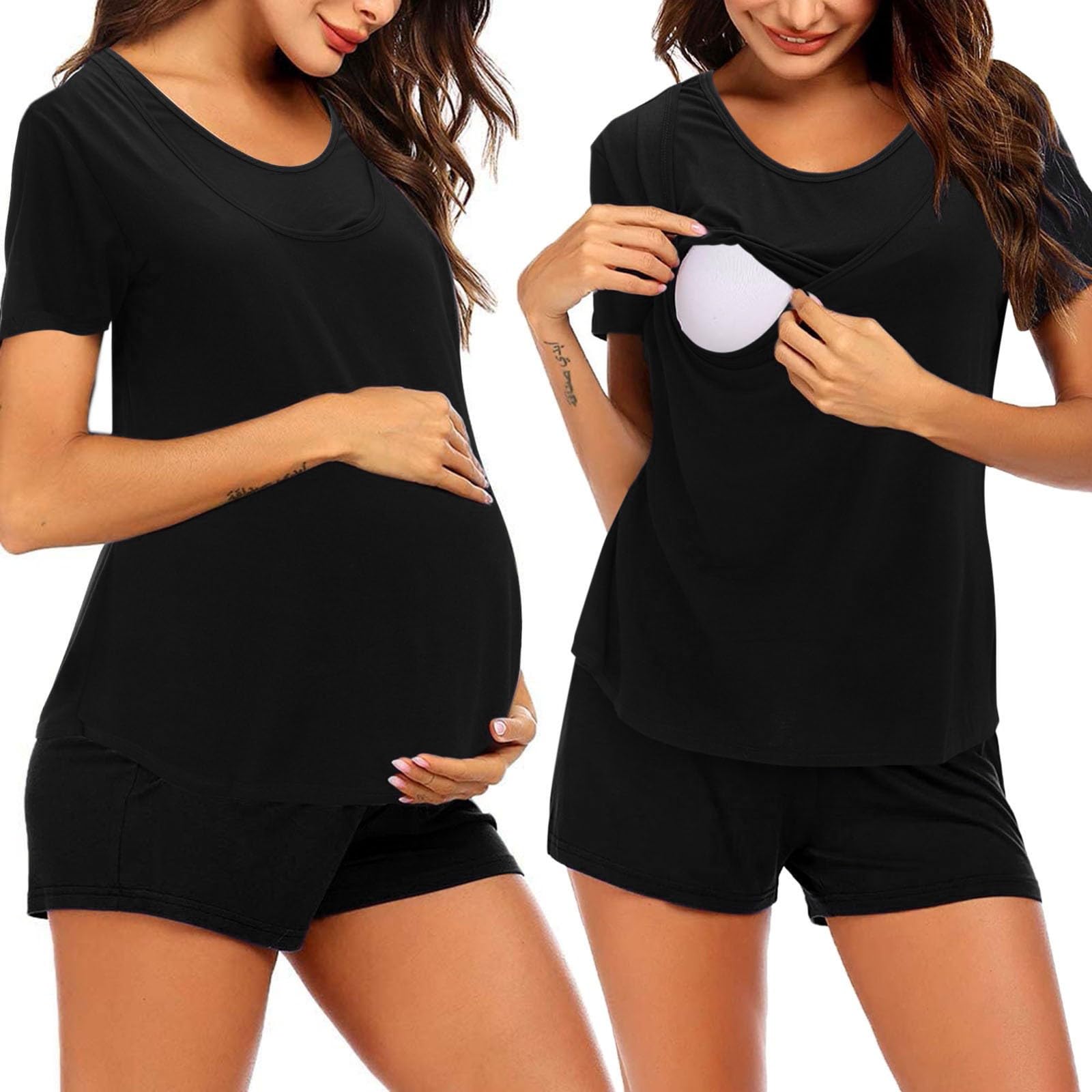 Generisch Set Manica Girocollo Corto Due Donne Vestito Premaman T-shirt Donna Abiti & Set Bella Pigiama Donna