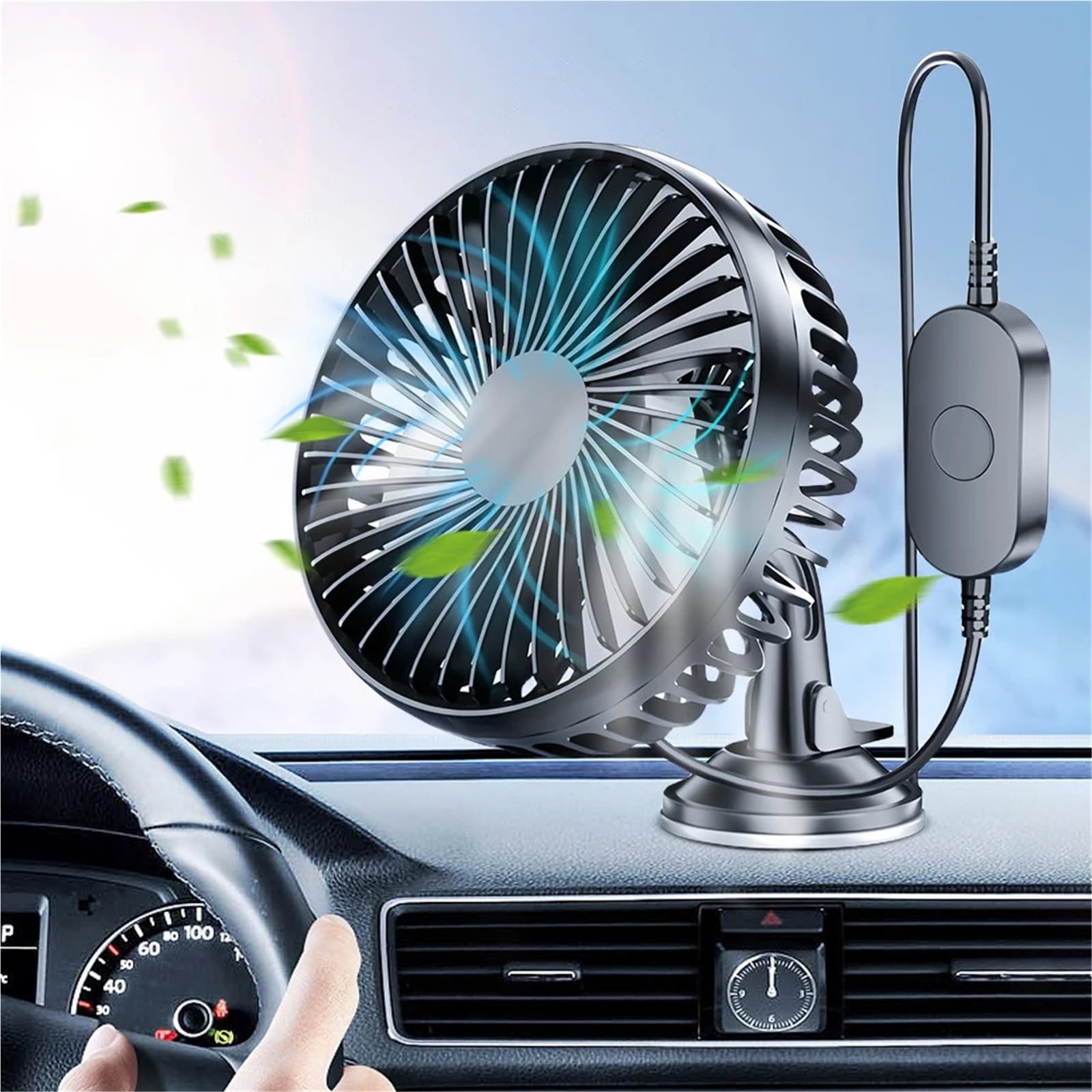 Wentylator chłodzący deskę rozdzielczą samochodu USB 12 V/24 V z przyssawką samochód 360 stopni wszechstronny kachelmotor
