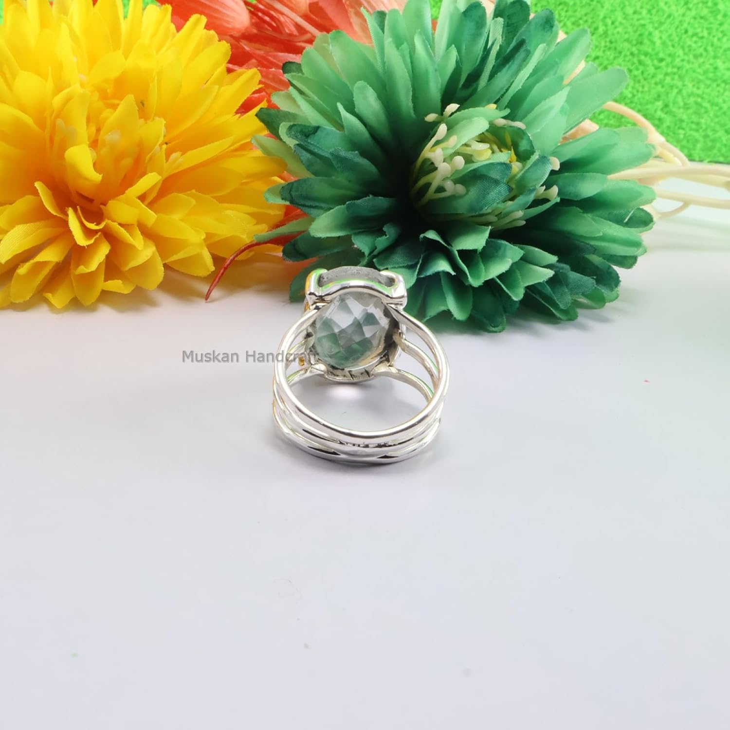 Handmade 925 Sterling Silver Ring with Clear Crystal Quartz Oval Gemstone Delicate Statement Ideal Jewelry Gift for Men Women, Christmas Gifts Ring