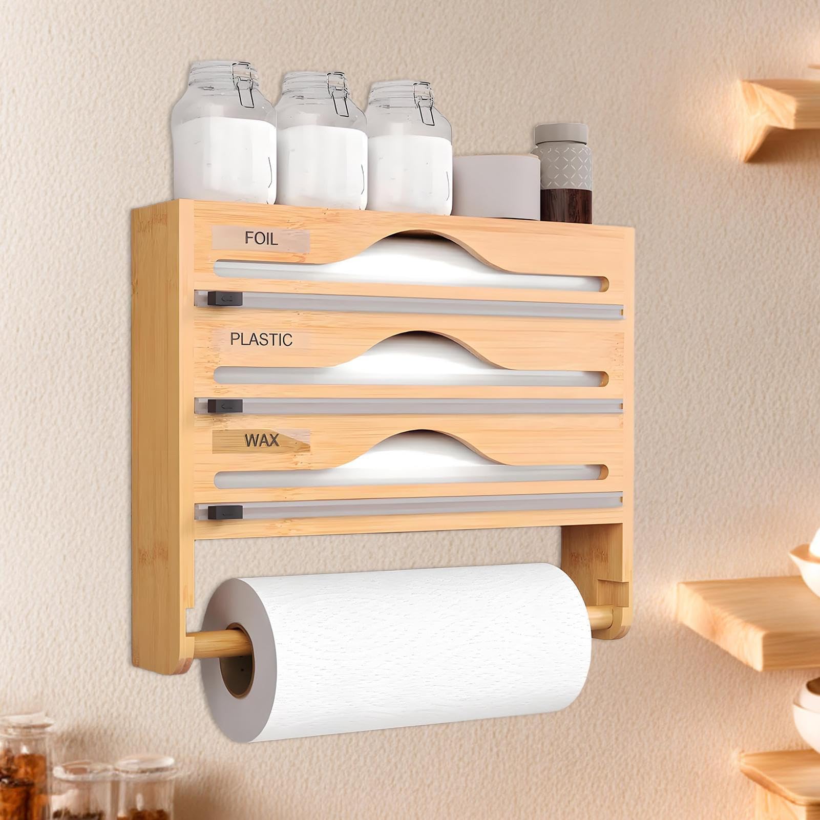 Dispenser di pellicola da cucina | Organizer per fogli di alluminio e tele cerate, multifunzionale, per cucina, frigorifero