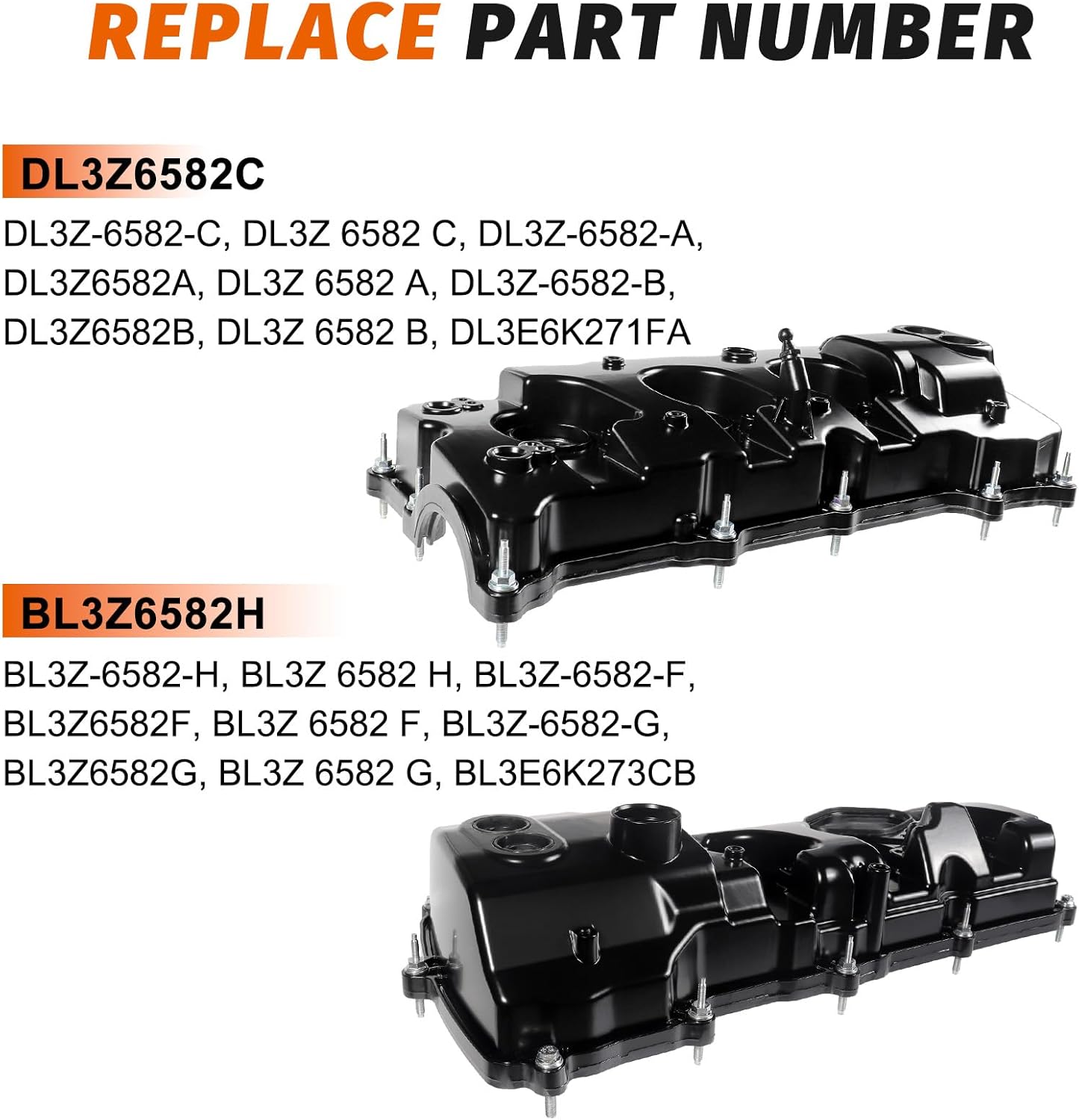 Aluminum Engine Valve Cover for Ford F-150, Ford Transit-150/250/350/350HD, Expedition, LincoIn Navigator 3.5L EcoBoost Turbo 2013-2019, Left & Right Cylinder Head DL3Z6582C, BL3Z6582H