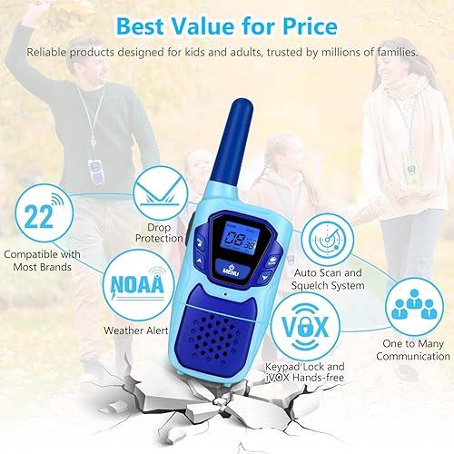 Miniatura 6 de Walkie Talkies for Kids Long Range Walkie-Talkie for Adults Rechargeable 6 Pack with Lanyard NOAA USB, Family Pink 2 Way Radio Toys for 3-12 Year
