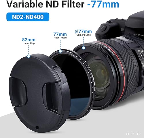 Miniatura 7 de JJC Filtro de densidad neutra variable de 3.031 in ND2 a ND400, filtro delgado ND Fader para Nikon D750 D780 con 0.945-4.724 in f4, Canon 6D Mark II