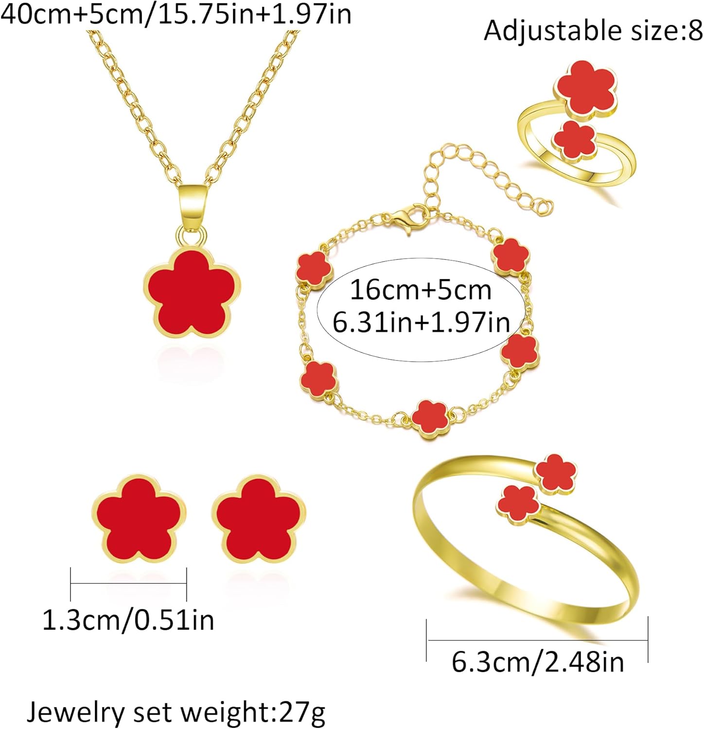 Clover Jewelry Set for Women Non Tarnish Gold-Tone Five Leaf Clover Necklace, Earrings, Ring, Bracelet Fashion Simple Floral Jewelry Set - Image 7