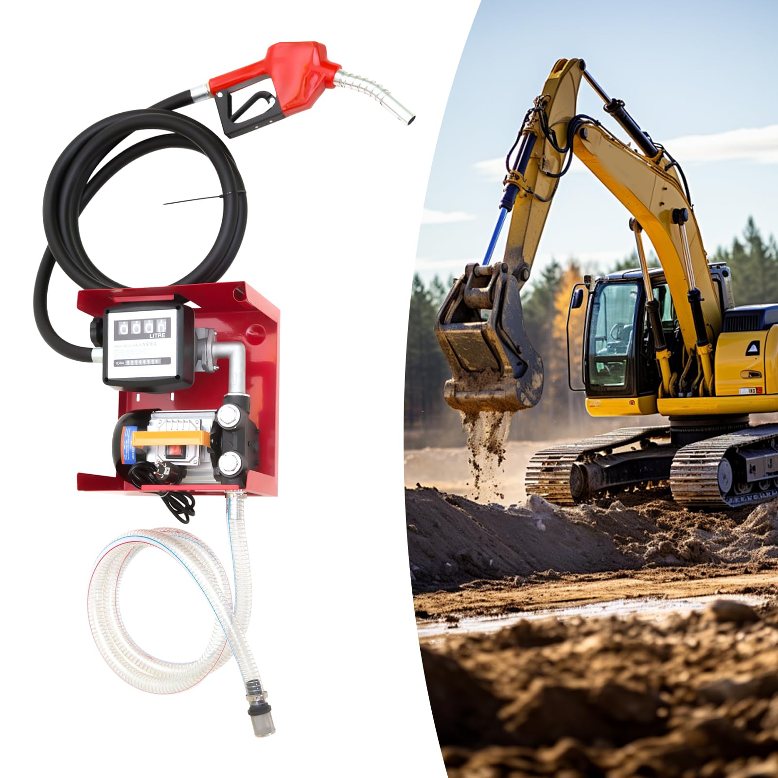 Pompa Diesel 220V autoadescante 550W 60l/min - Pompa carburante industriale con pistola di erogazione automatica, contatore (±1%), tubo da 4 m per gasolio, macchine agricole, veicoli