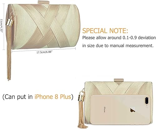 Miniatura 5 de KISSCHIC Elegante bolso de mano con borla para mujer para novia boda graduación fiesta de noche Albaricoque, Negro, Azul / Patchwork, Oro, forro